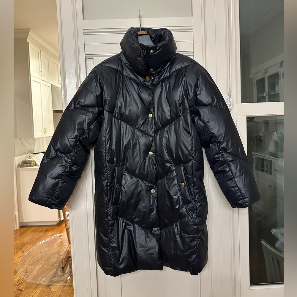 J. Crew Signature Black Puffer Jacket with Gold Buttons, XXSP